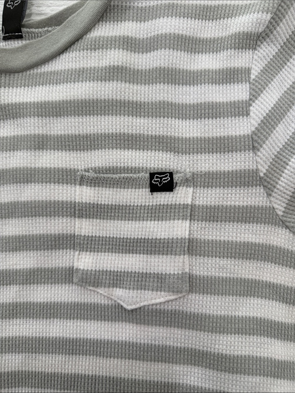 Fox Striped Short-Sleeve Pocket Tee - Gray & White - Picture 2 of 4